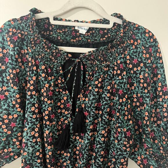 Roller Rabbit Midi Dress XS Drop Waist Smocked Twee Milkmaid Stars Moon Cottage - Picture 4 of 8